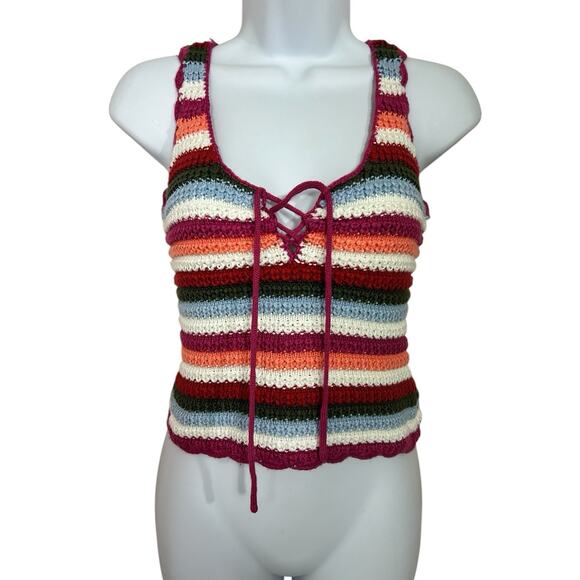 Candie's Knit Striped Boho Top Sz XS Knitted Blouse Granny Core Aesthetic - Picture 8 of 8